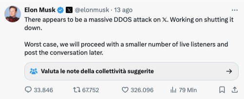 X  attacco DDoS Elon Musk